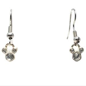 Disney Mickey Mouse White Rhinestone Dangle Earrings Silver